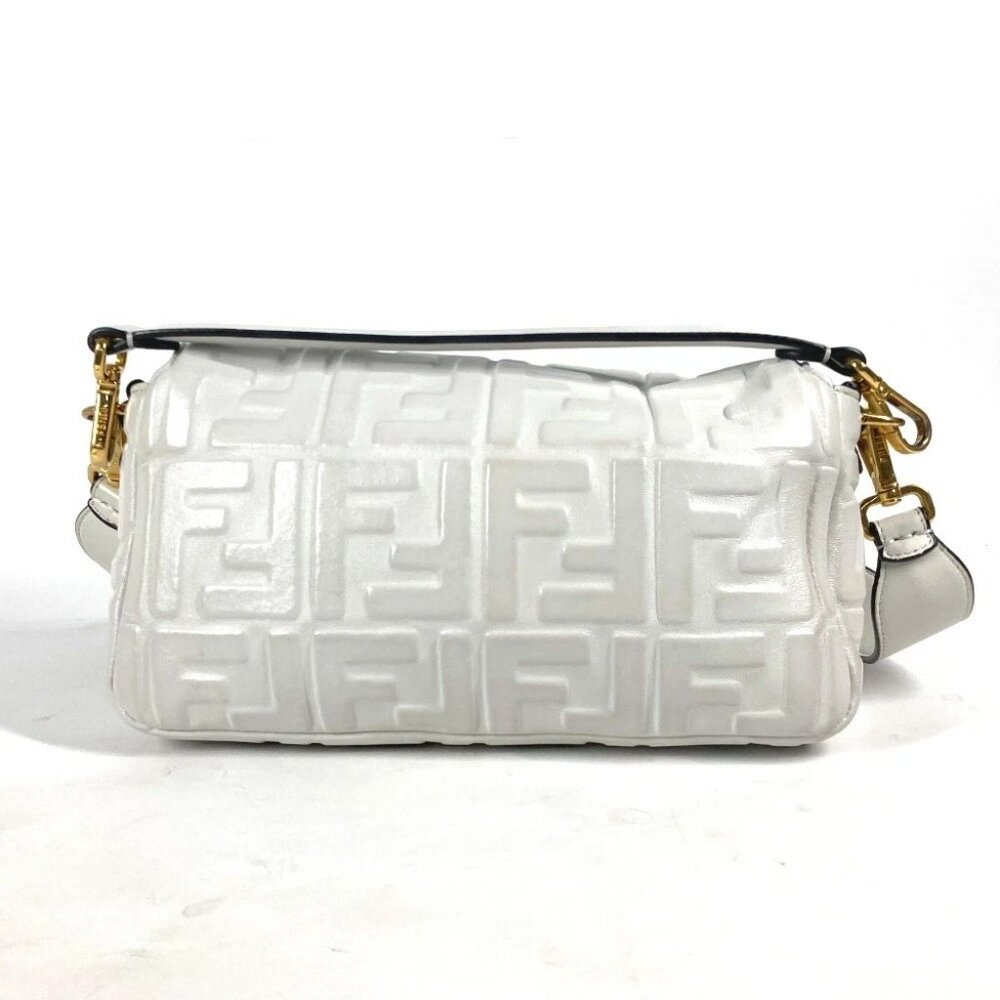 FENDI 8BR600 Zucca Mamma Baguette Shoulder 2WAY Bag Shoulder Bag Leather White - Picture 2 of 16